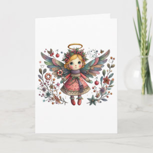 Whimsical Christmas Angel with Multi-colour Wings Card