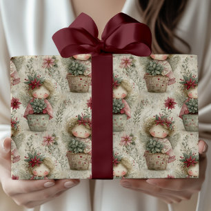 Whimsical Christmas Angle Garden Pattern Wrapping Paper