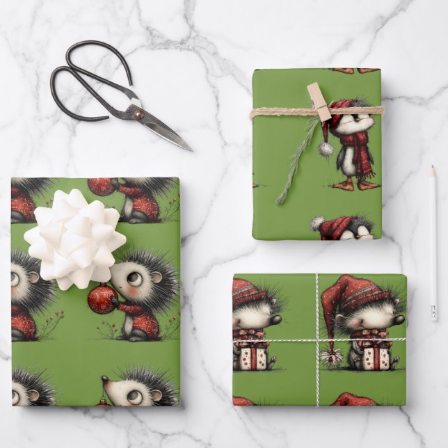 whimsical Christmas animals Wrapping Paper Sheet (Front)
