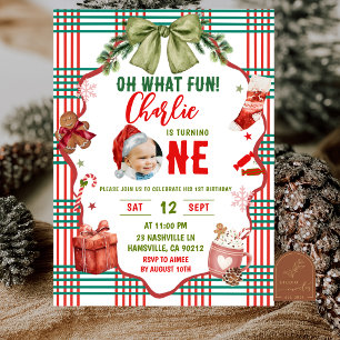 Whimsical Christmas Bow Oh What Fun Birthday Invitation