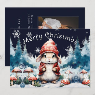 Whimsical Christmas Bunny Holiday Photo Card