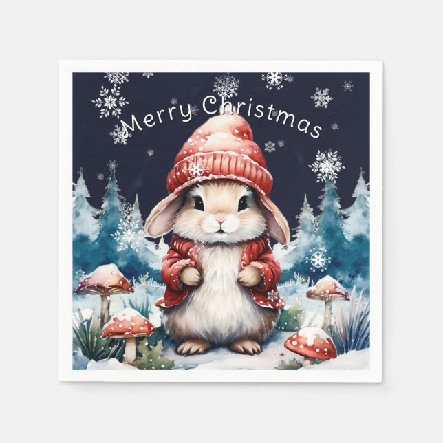 Whimsical Christmas Bunny Party Napkin (Front)