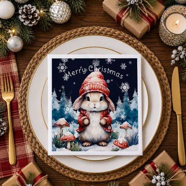 Whimsical Christmas Bunny Party Napkin (Whimsical Christmas Bunny Paper Napkins)