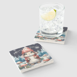 Whimsical Christmas Bunny Personalised Stone Coaster