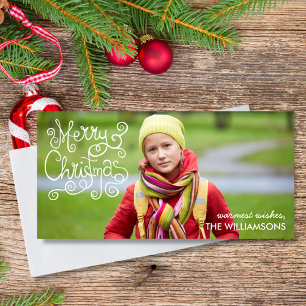 Whimsical Christmas Calligraphy Modern Swirl Photo Holiday Card