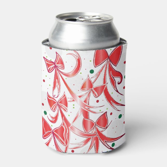 Whimsical Christmas Candy cane bows pattern Can Cooler (Can Front)