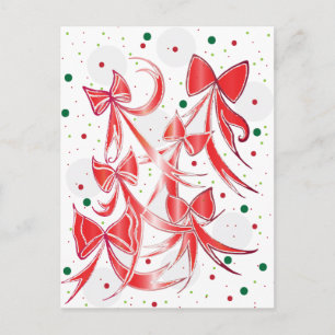 Whimsical Christmas Candy cane bows pattern Holiday Postcard