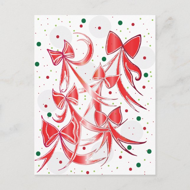 Whimsical Christmas Candy cane bows pattern Holiday Postcard (Front)