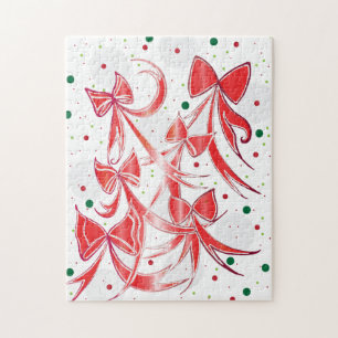 Whimsical Christmas Candy cane bows pattern Jigsaw Puzzle