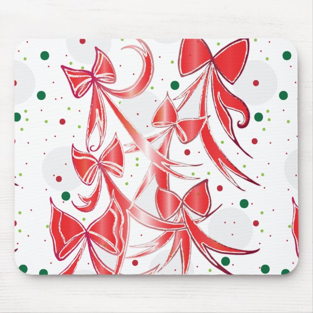 Whimsical Christmas Candy cane bows pattern Mouse Mat (Front)