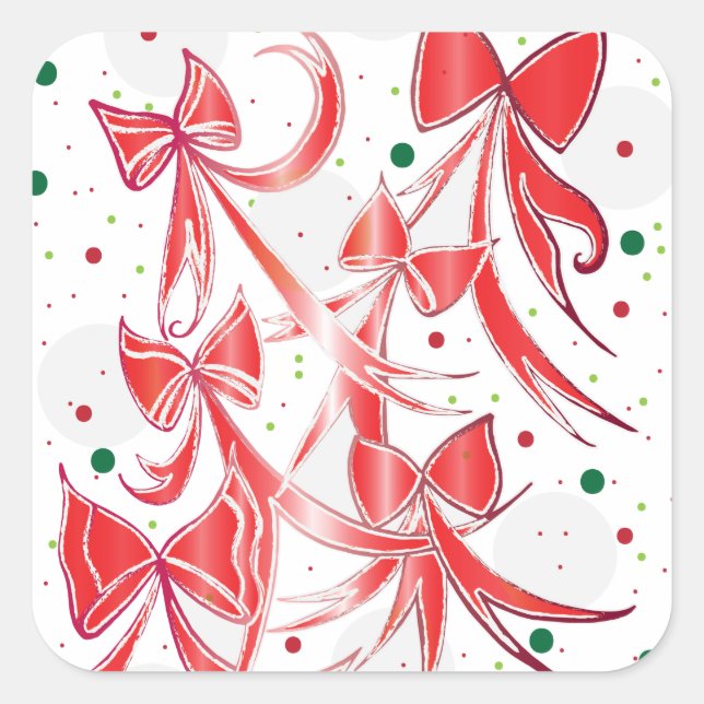 Whimsical Christmas Candy cane bows pattern Square Sticker (Front)