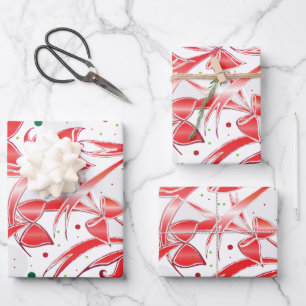 Whimsical Christmas Candy cane bows pattern Wrapping Paper Sheet