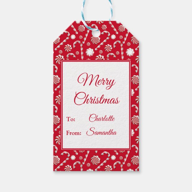 Whimsical Christmas Candy Cane Gift Tags (Front)
