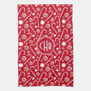 Whimsical Christmas Candy Cane Tea Towel