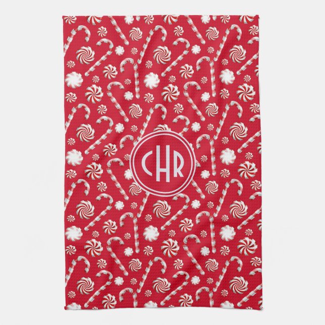 Whimsical Christmas Candy Cane Tea Towel (Vertical)