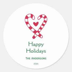 Whimsical Christmas Candy Canes Classic Round Sticker