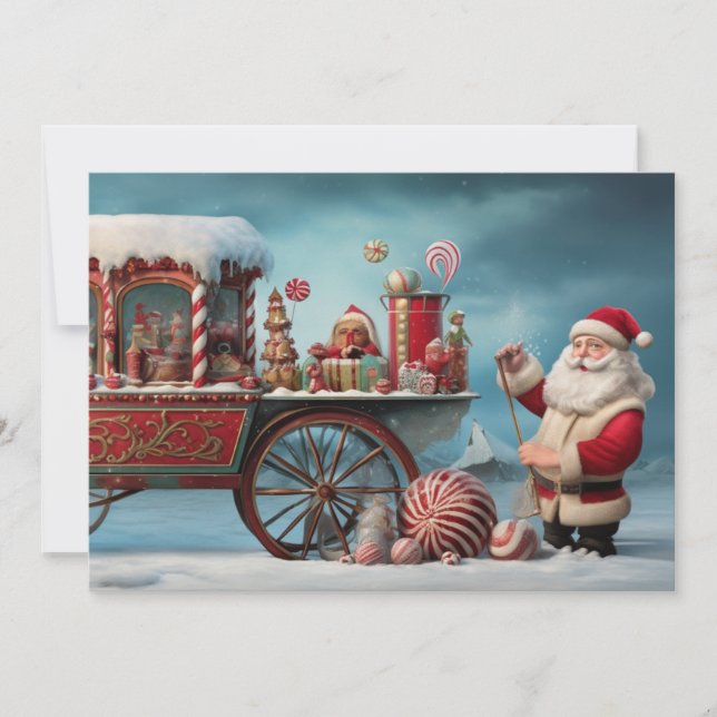 Whimsical Christmas Candy Cart 4  Holiday Card (Front)