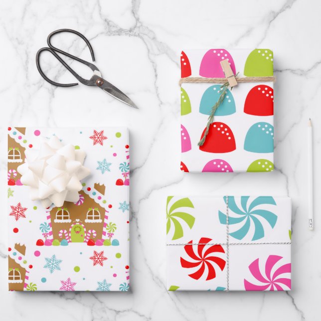 Whimsical Christmas Candy Patterns Wrapping Paper Sheet (Front)
