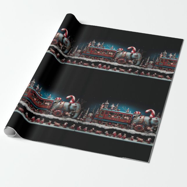 Whimsical Christmas Candy Train 1 Wrapping Paper (Unrolled)