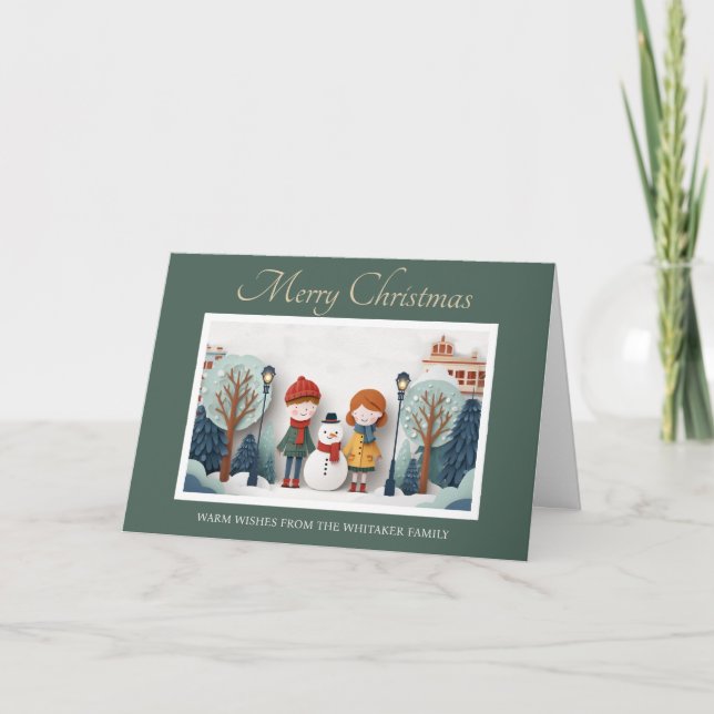 Whimsical Christmas card with cut paper design (Front)