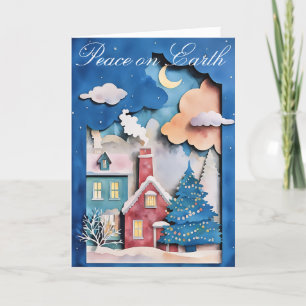 Whimsical Christmas card with cut paper design