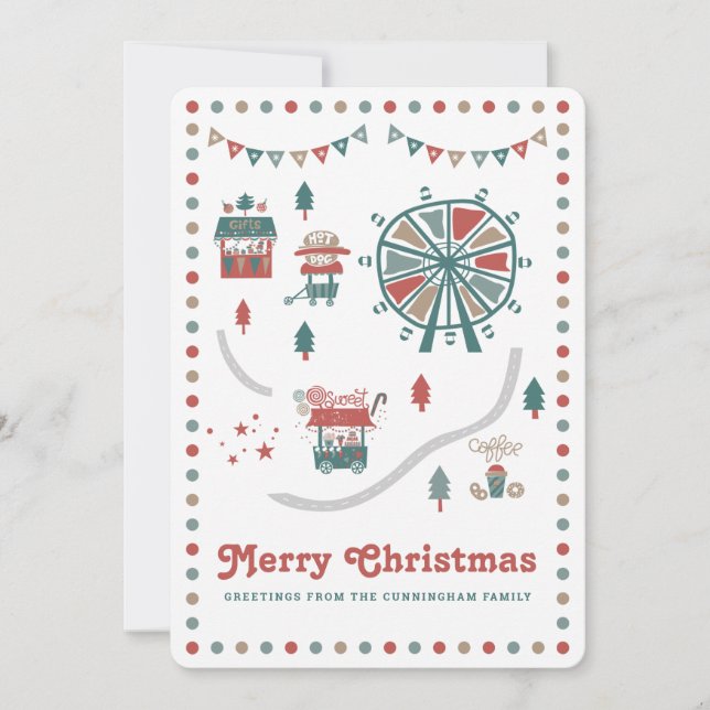 Whimsical Christmas Carnival Market Holiday Card (Front)