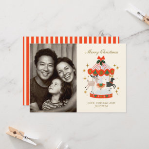 Whimsical Christmas Carousel Family Photo Holiday Card