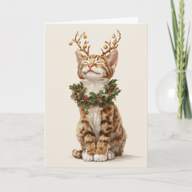 Whimsical Christmas Cat Card (Front)
