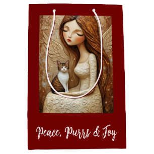 Whimsical Christmas Cat Winter Maiden Art  Medium Gift Bag