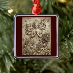 Whimsical Christmas Cat Winter Maiden Ornament