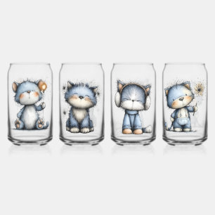 Whimsical Christmas Cats Can Glass