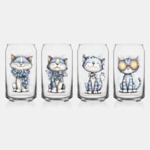 Whimsical Christmas Cats Can Glass