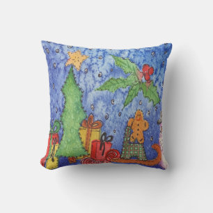 Whimsical Christmas Cheer Watercolor Painting Cushion