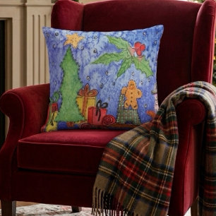 Whimsical Christmas Cheer Watercolor Painting Cushion