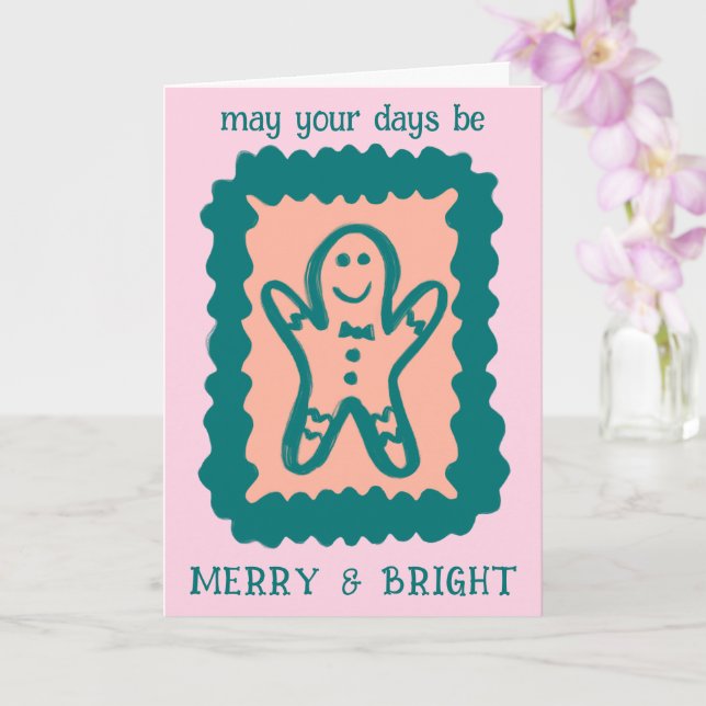 Whimsical Christmas Cookie Merry & Bright Holiday Card (Orchid)