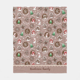 Whimsical Christmas Cookie Pattern Winter Family Fleece Blanket