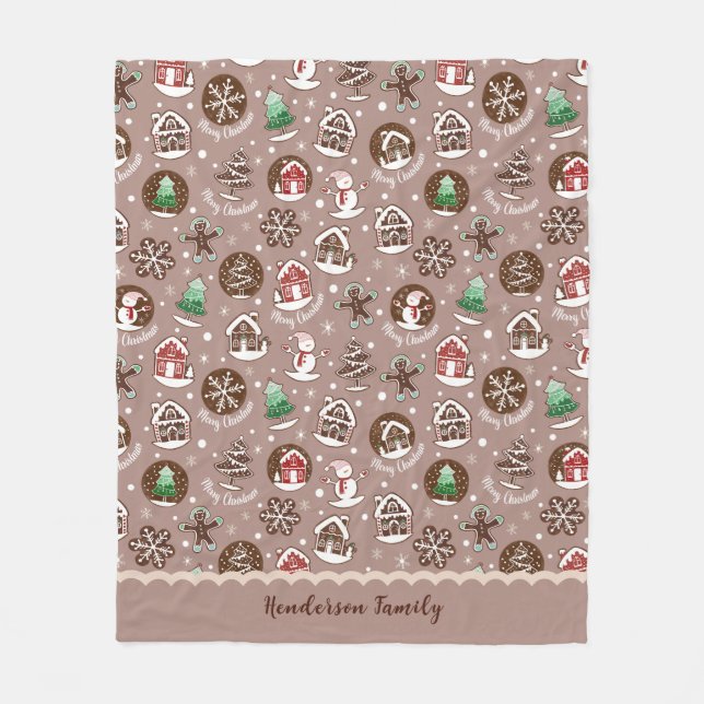 Whimsical Christmas Cookie Pattern Winter Family Fleece Blanket (Front)