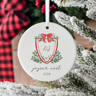 Whimsical Christmas Crest and Photo   Joyeux Noël Ornament