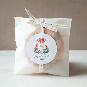 Whimsical Christmas Crest   Joyeux Noël Classic Round Sticker
