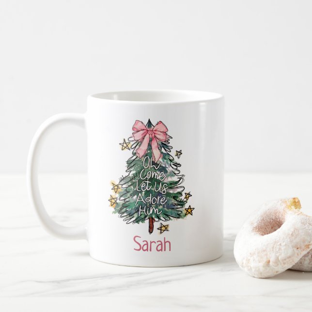 Whimsical Christmas Custom Watercolor Girls Coffee Mug (With Donut)