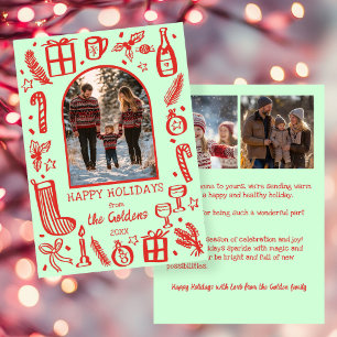 Whimsical Christmas Cute Custom Arch 3 PHOTO Holiday Card