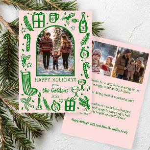 Whimsical Christmas Cute Custom Arch 3 PHOTO Holiday Card