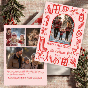 Whimsical Christmas Cute Custom Arch 4 PHOTO Holiday Card
