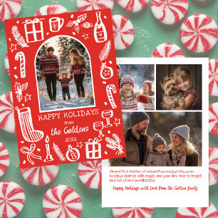 Whimsical Christmas Cute Custom Arch 4 PHOTO Holiday Card