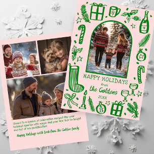 Whimsical Christmas Cute Custom Arch 4 PHOTO Holiday Card