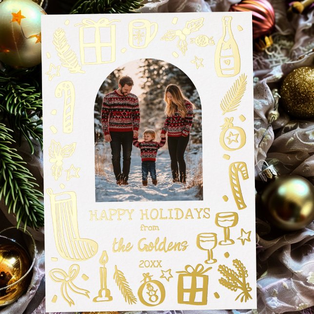 Whimsical Christmas  Cute Custom PHOTO GOLD Foil Holiday Card (Whimsical Christmas Cute Custom PHOTO GOLD Foil Holiday Card
)