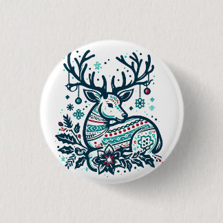 Whimsical Christmas Deer Vector Clipart - Festive 3 Cm Round Badge