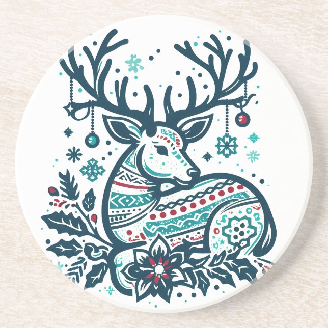 Whimsical Christmas Deer Vector Clipart - Festive Coaster (Front)