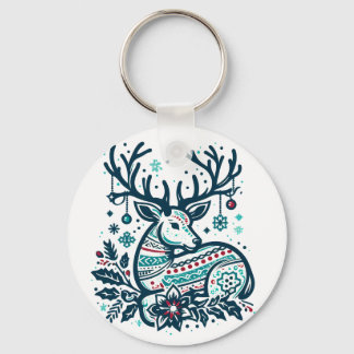 Whimsical Christmas Deer Vector Clipart - Festive Key Ring