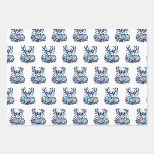 Whimsical Christmas Deer Vector Clipart - Festive Wrapping Paper Sheet